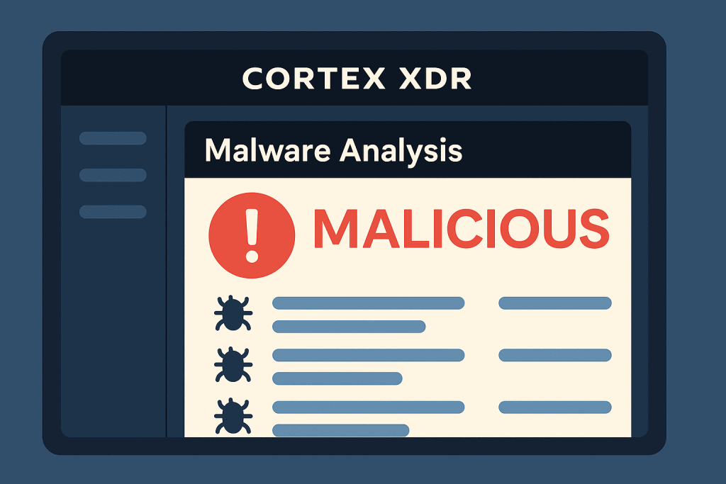 Cortex XDR malware analysis detection results.