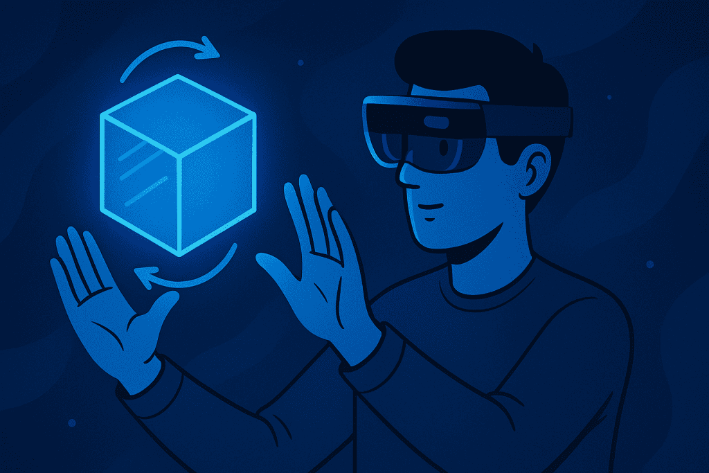 User rotating 3D object using hand gestures.