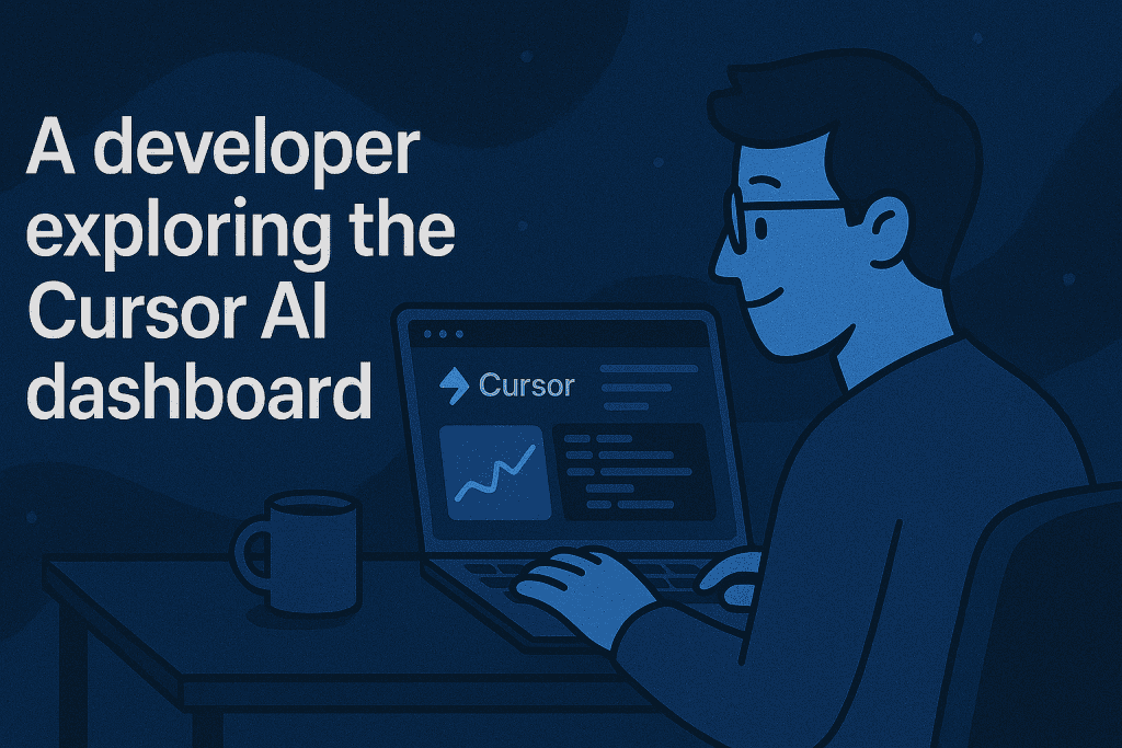 A developer exploring the Cursor AI dashboard on a sleek laptop setup.