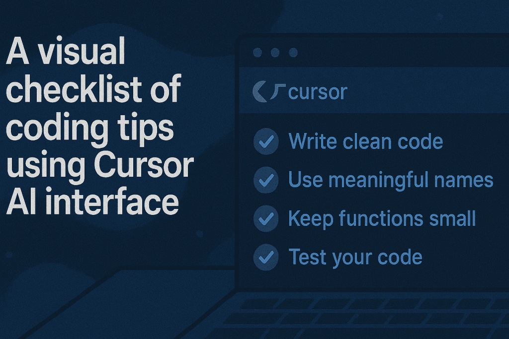 A visual checklist of coding tips using Cursor AI interface.