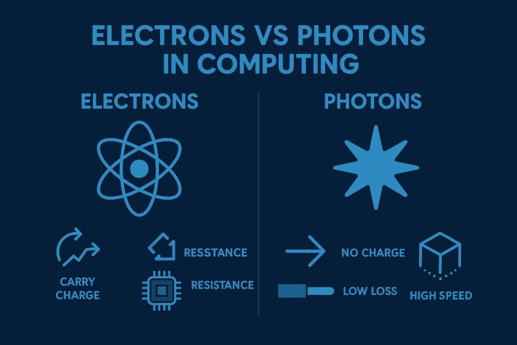Diagram comparing electrons and photons in computing