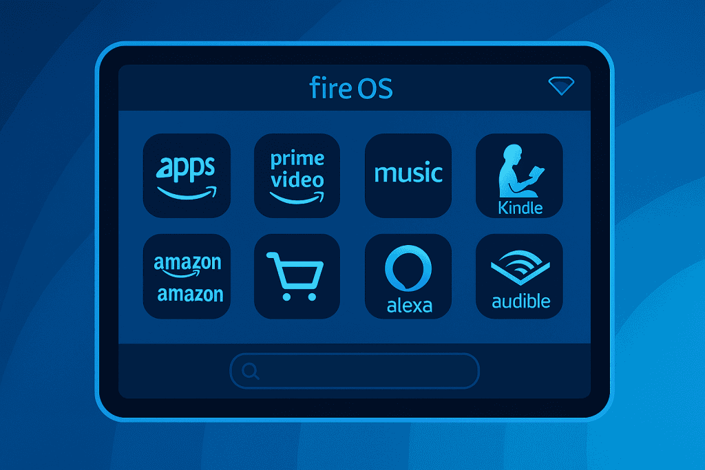 홈 화면에서 Amazon 앱과 Fire OS 인터페이스