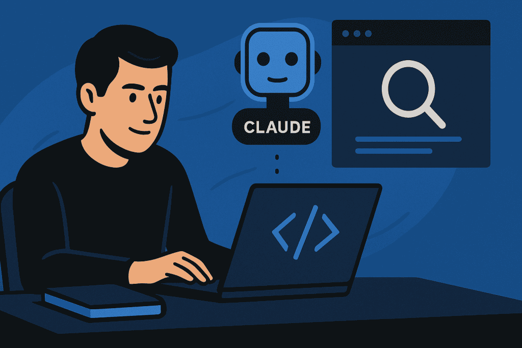 Illustration showing Anthropic Claude applications in coding and research.