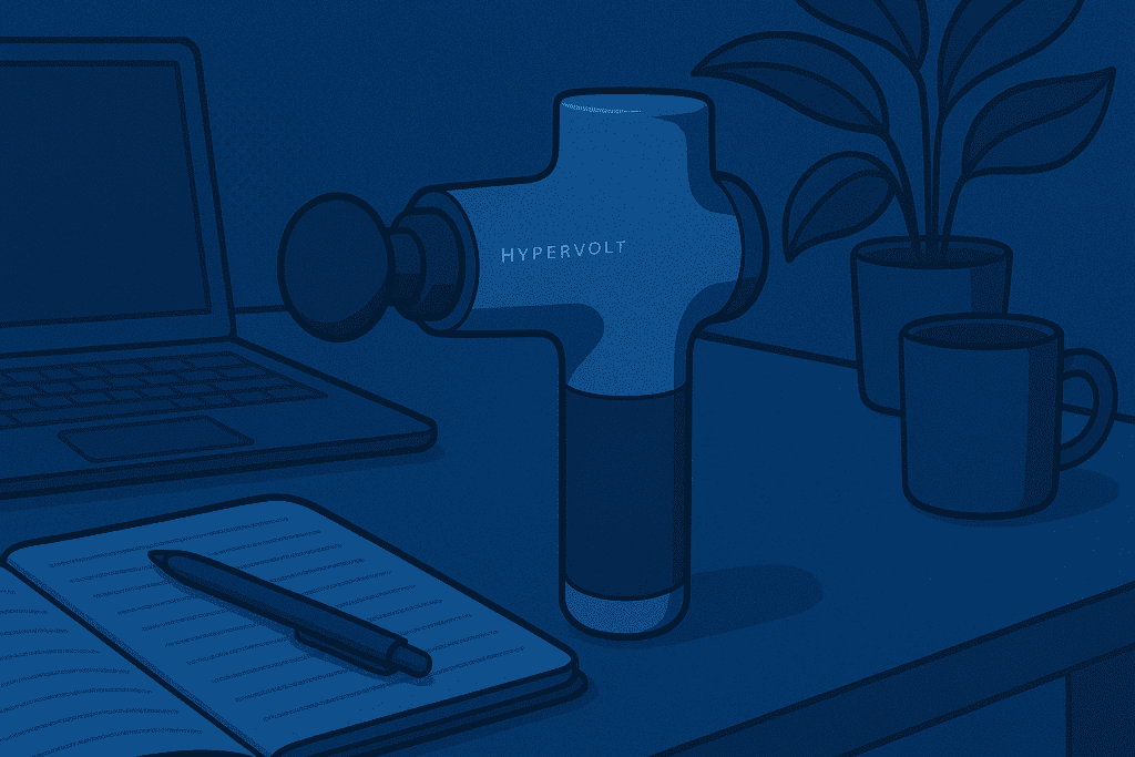 Hypervolt Go 2 ergonomic design displayed on desk.