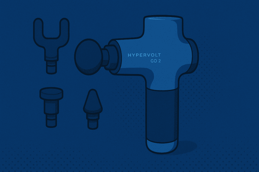 Hypervolt Go 2 interchangeable attachments laid out