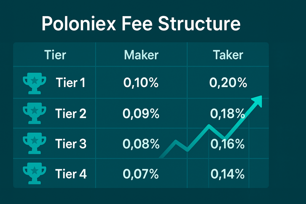 Fee structure breakdown for Poloniex trading tiers.