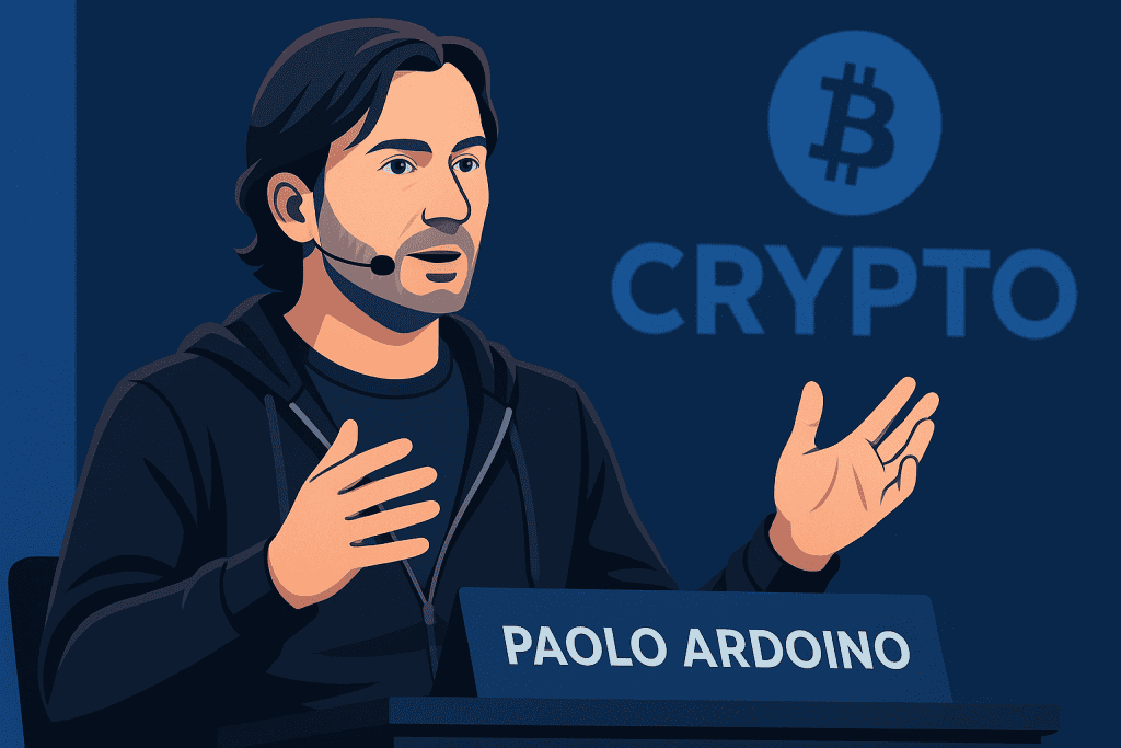 Photo of Paolo Ardoino at a crypto conference