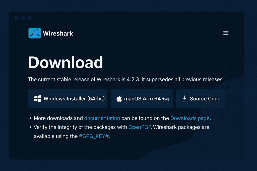 Screenshot of Wireshark official download page