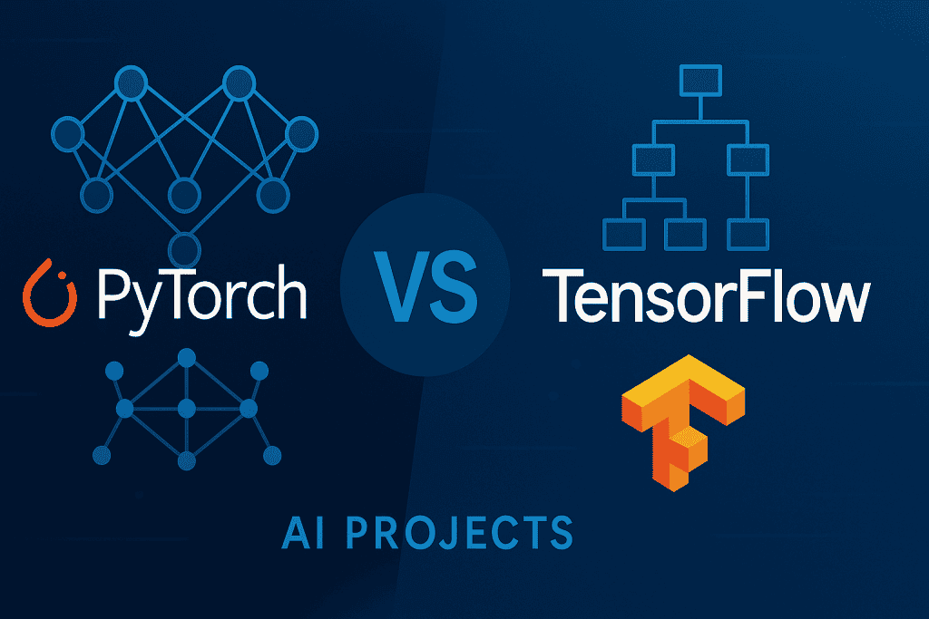 Intro graphic comparing pytorch vs tensorflow for AI projects.