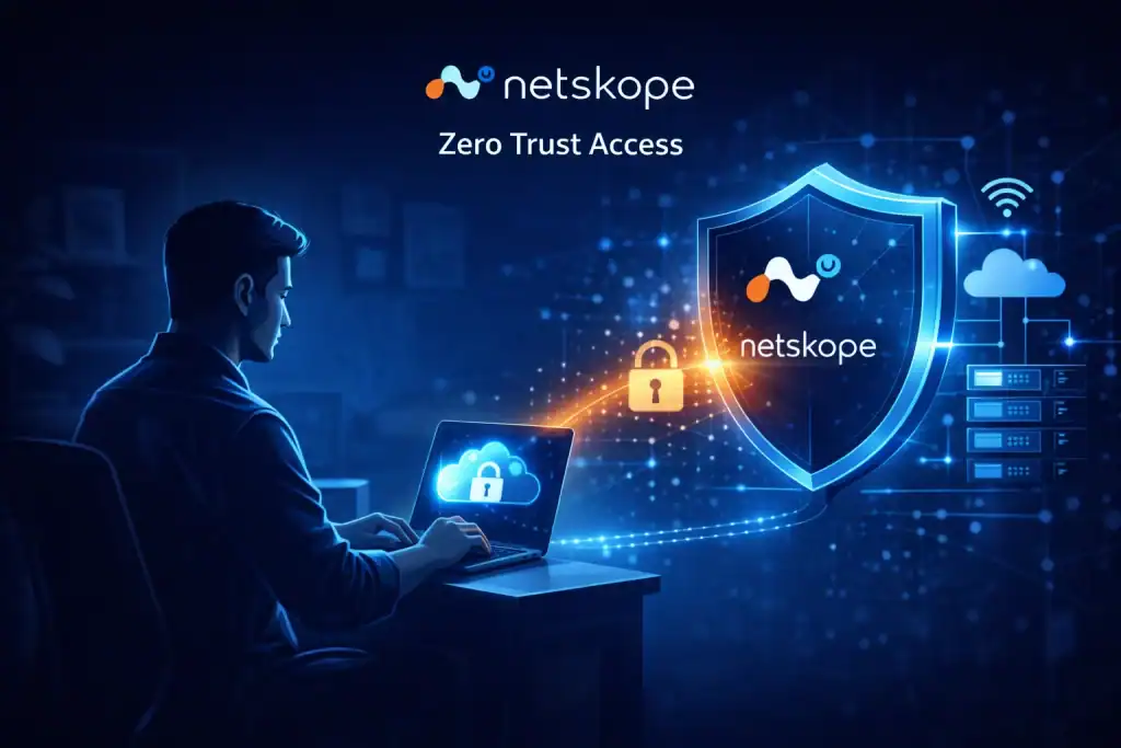 Remote employee securely connecting through Netskope Zero Trust access