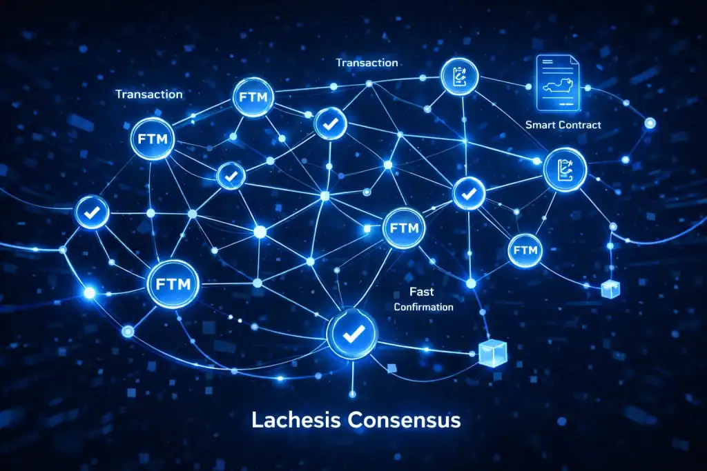 Diagram-style illustration of Fantom’s Lachesis consensus system