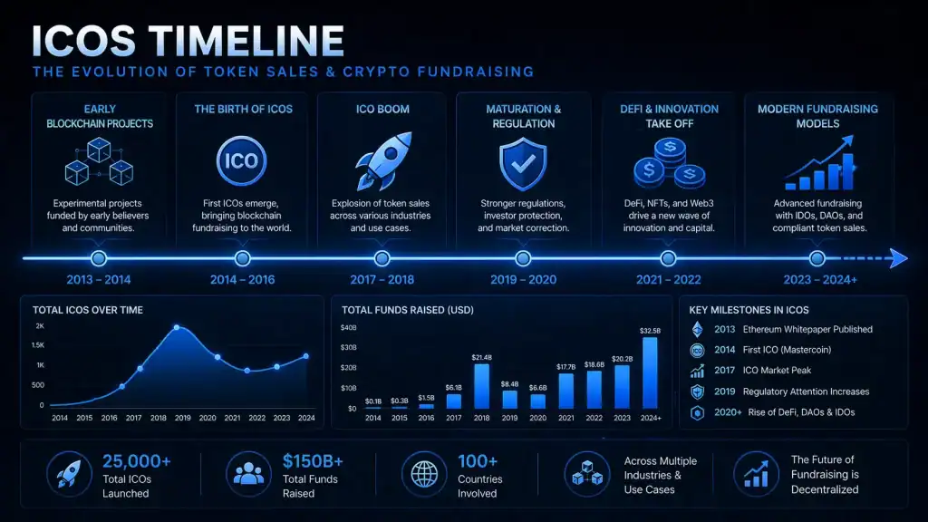 ICOS timeline illustration showing the rise of token sales