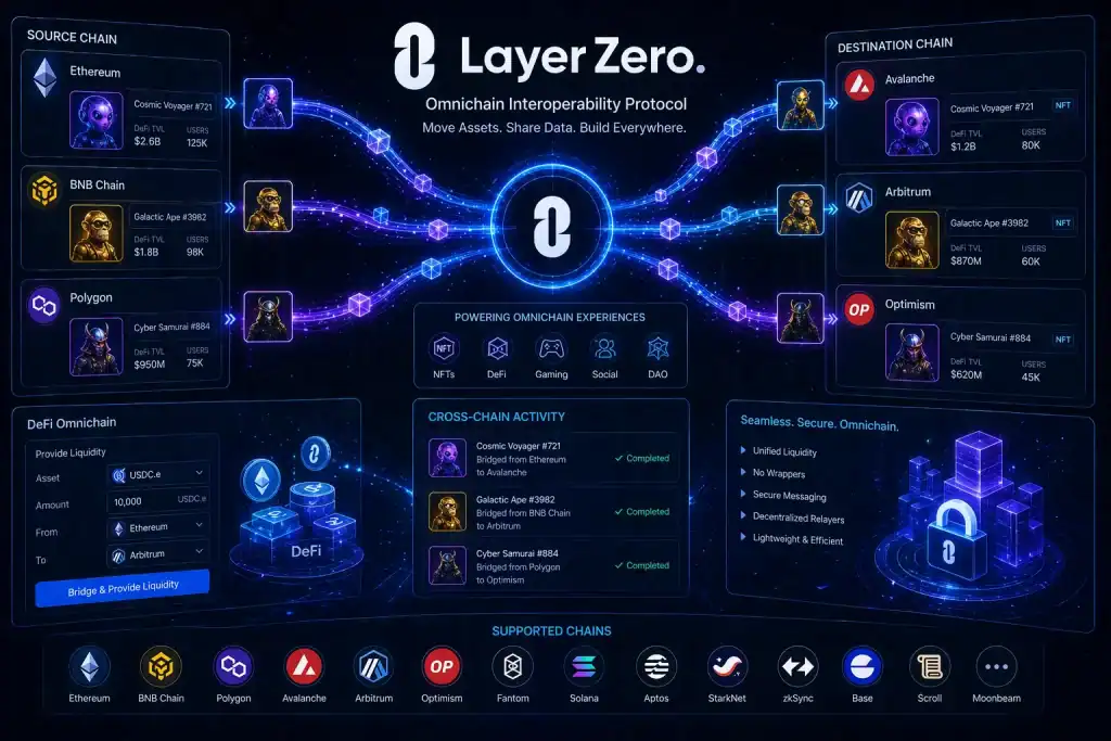 LayerZero concept art featuring cross-chain NFT