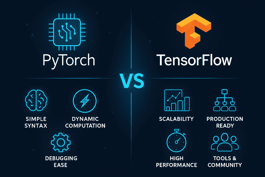 Visual summary of seven key pytorch vs tensorflow advantages.