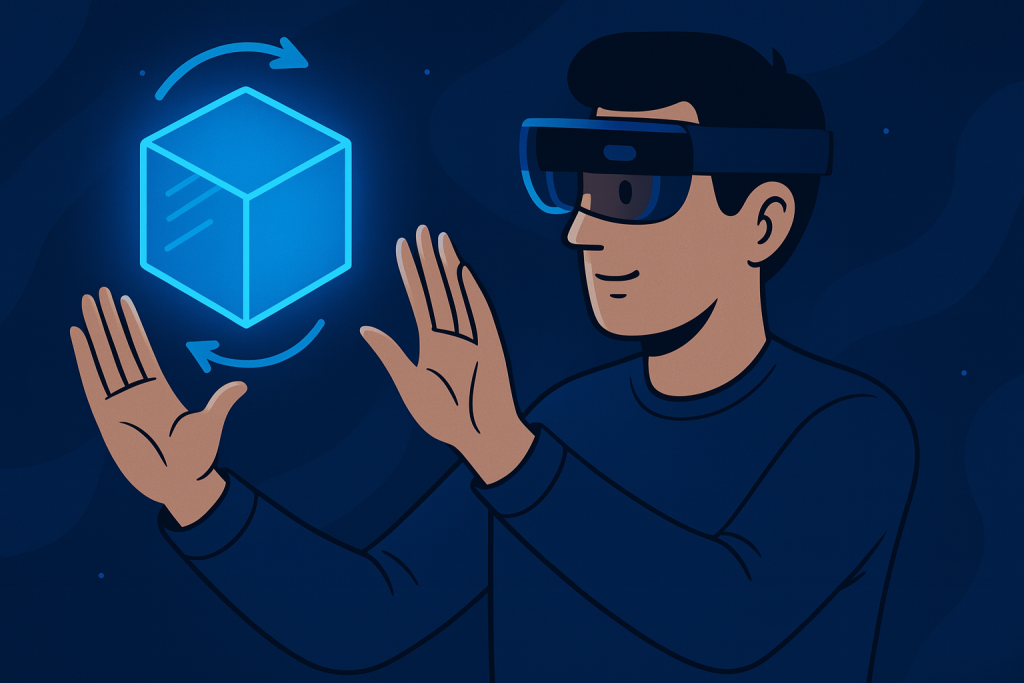 User rotating 3D object using hand gestures.