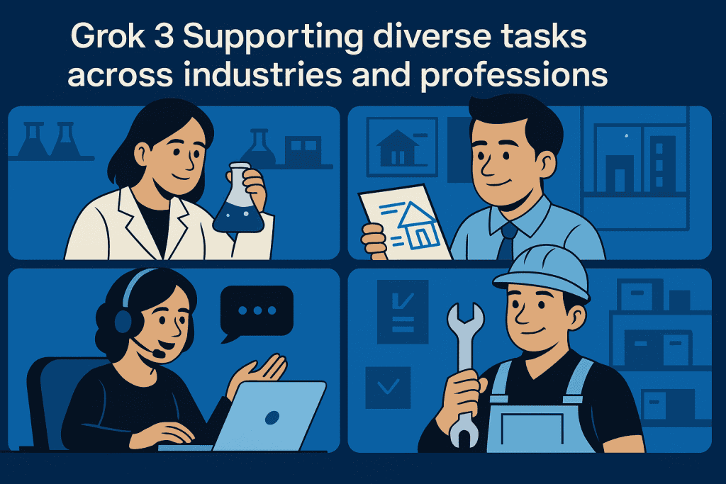 Grok 3 supporting diverse tasks across industries and professions.