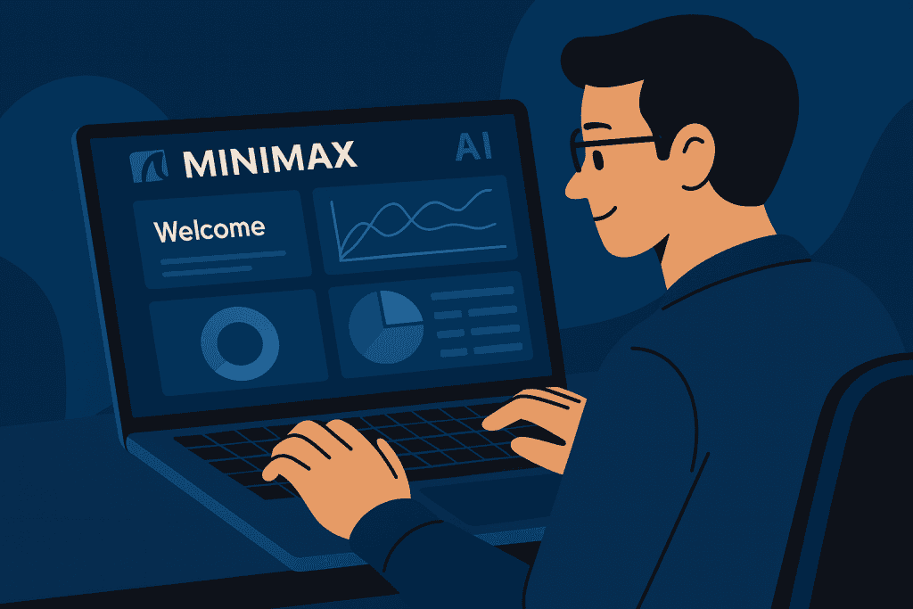 Person viewing MiniMax AI dashboard on laptop.