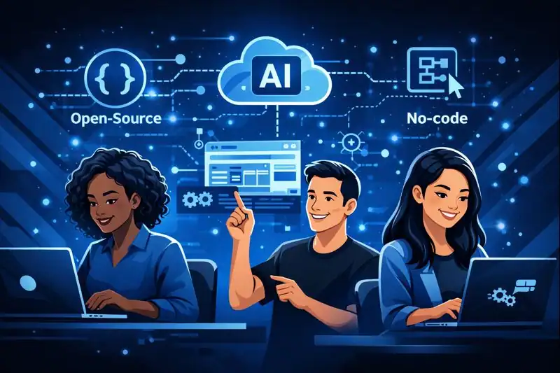 Open-source, cloud AI, and no-code platforms enabling small teams to use AI Democratization