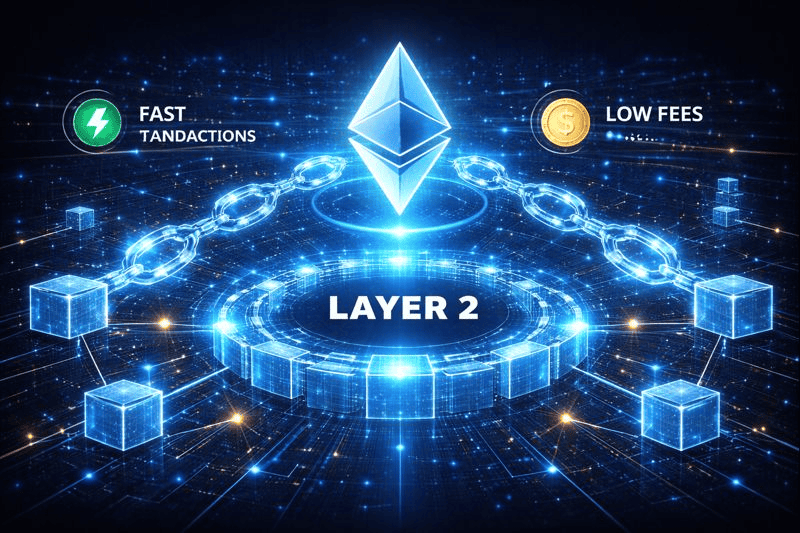 Ethereum connected to Layer 2 chain for faster, cheaper transactions.