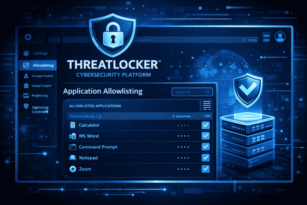 ThreatLocker platform showing app allowlisting dashboard