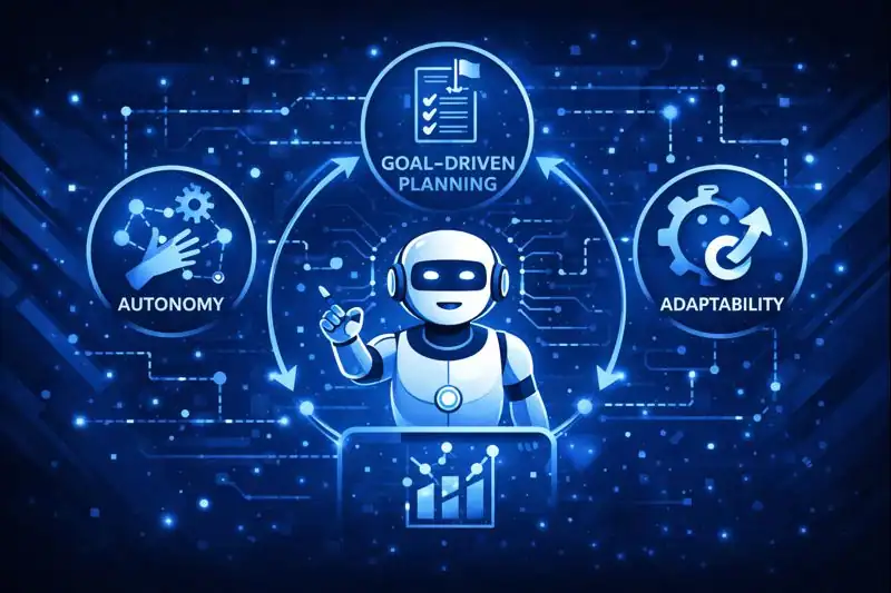 Diagram of autonomy, goal-driven planning, and adaptability in an Agentic AI