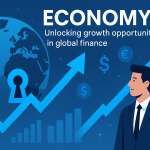 Stylized globe with upward arrows and financial charts
