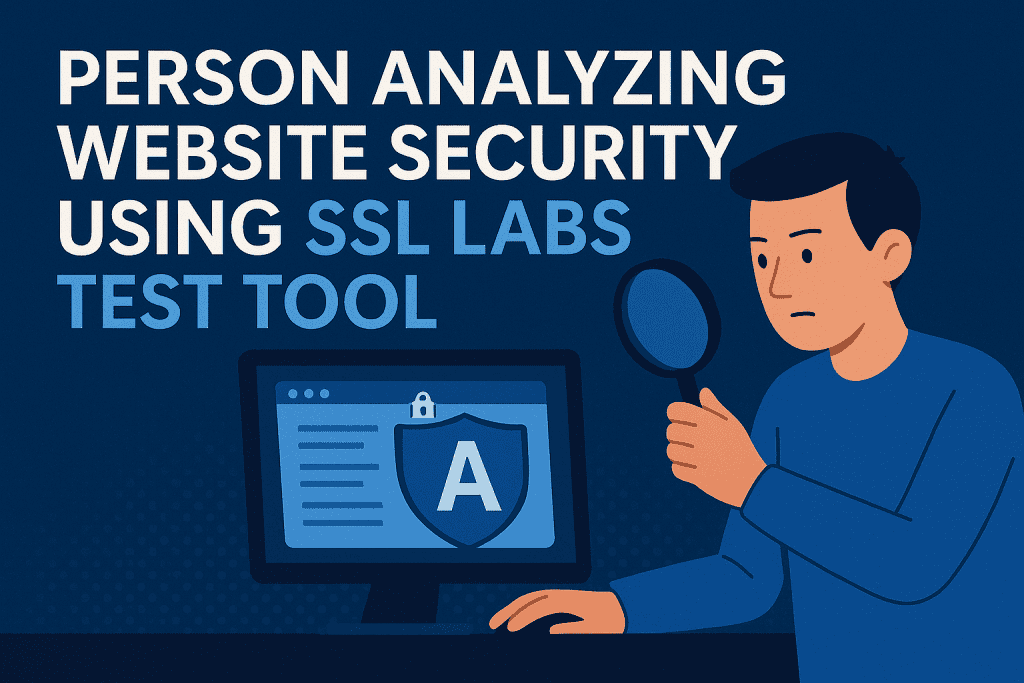 Person analyzing website security using SSL Labs test tool