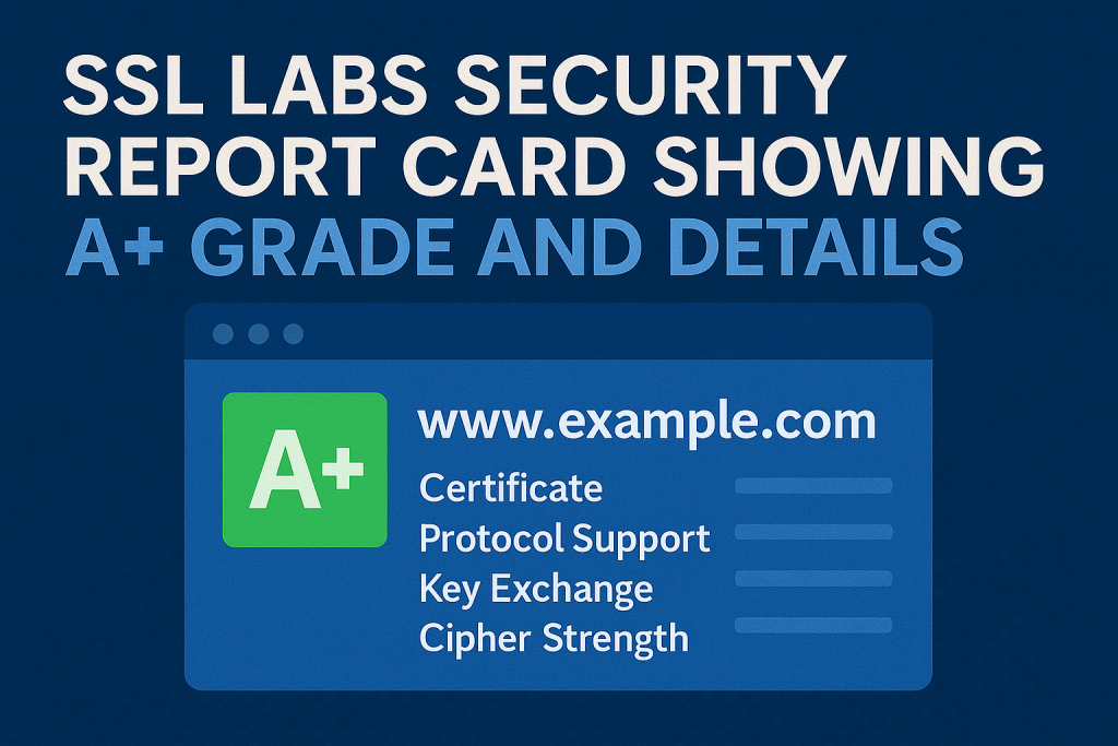 SSL Labs security report card showing A+ grade and details