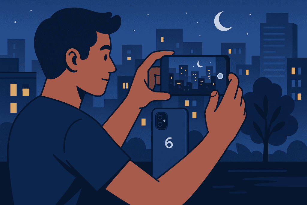 Fairphone 6 capturing city night scene.