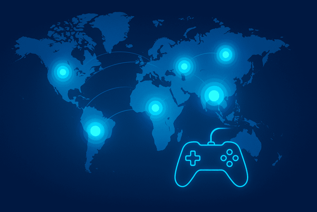 Global map with gaming hotspots lighting up
