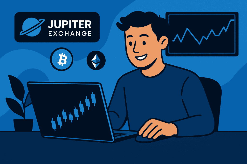User smiling while trading on Jupiter Exchange easily.