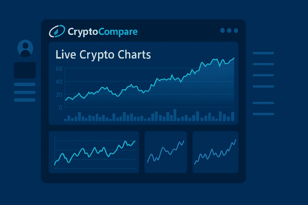 CryptoCompare dashboard showing live crypto charts