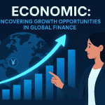 Animated world map with rising financial growth arrows