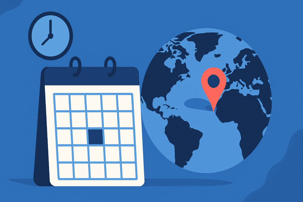 Economic Analysis calendar next to map pinpointing date and location.