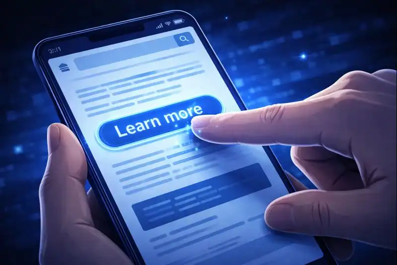 User tapping blue hyperlink text on mobile browser