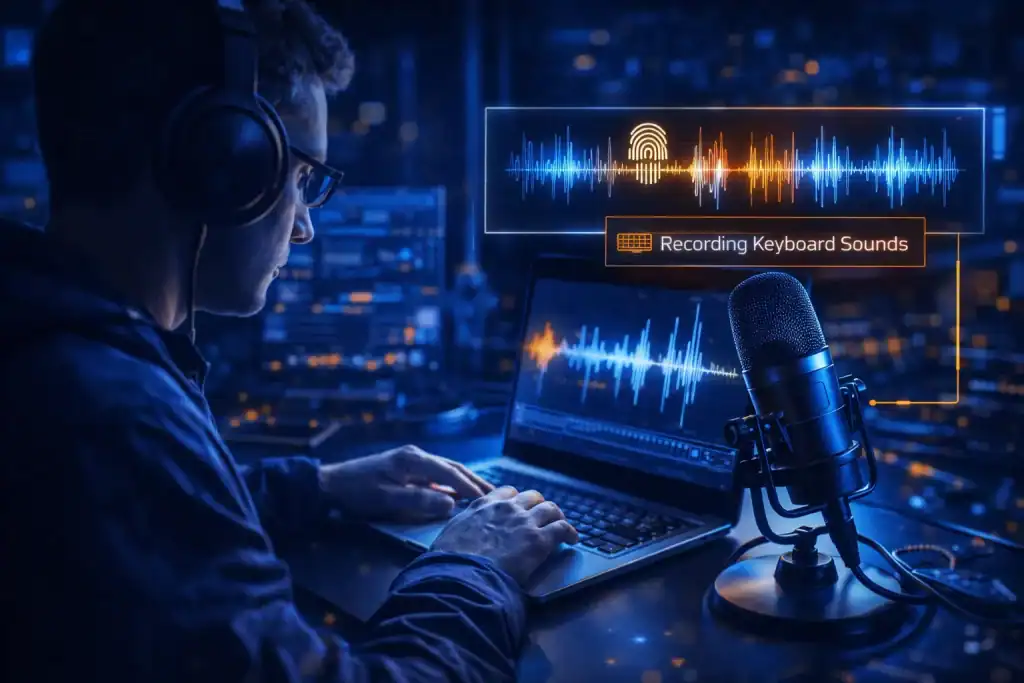illustrating an acoustic side channel attack used to infer passwords or PINs.
