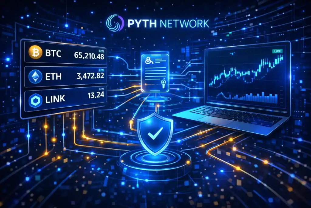 Pyth Network powering real-time asset pricing with glowing data lines