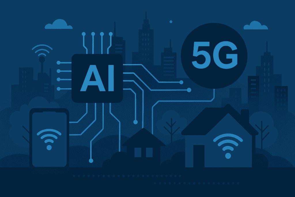 AI-powered 5G network linking smart tech.