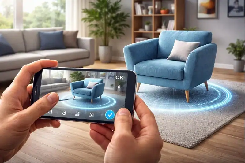 Augmented reality app placing a 3D object in a living room