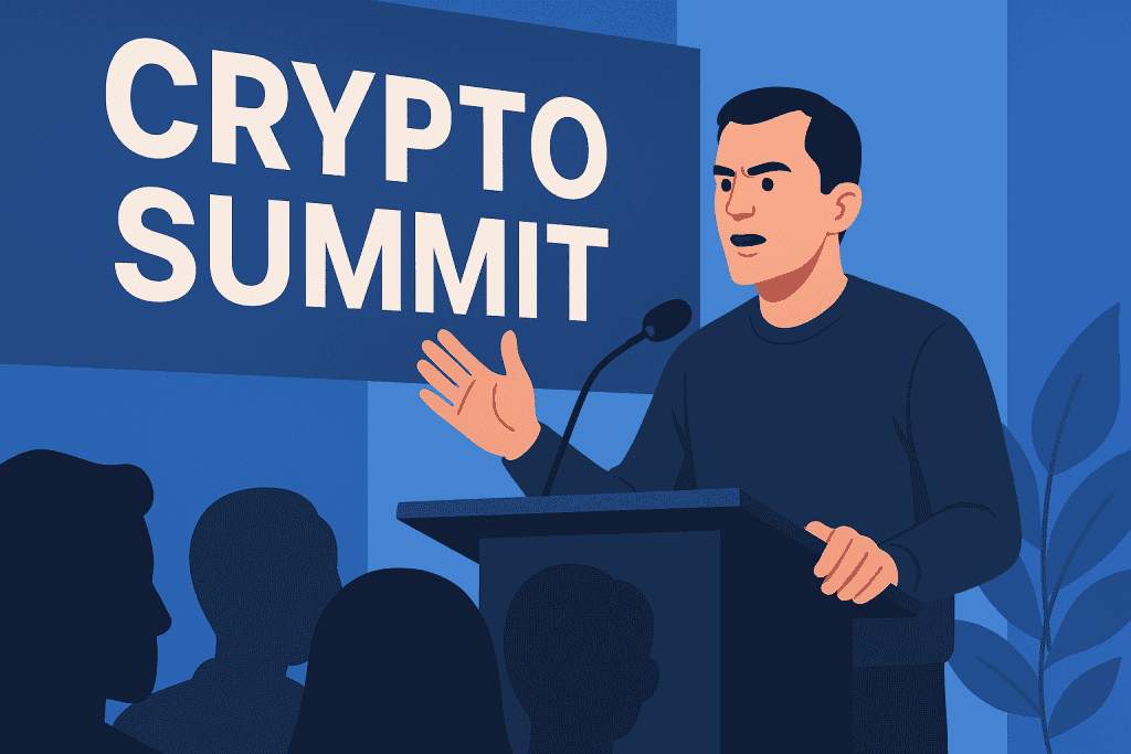 Dan Romero speaking at a crypto summit.