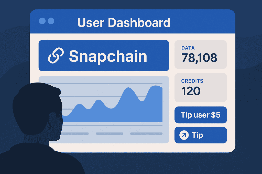 User dashboard showing Snapchain data and tipping features.