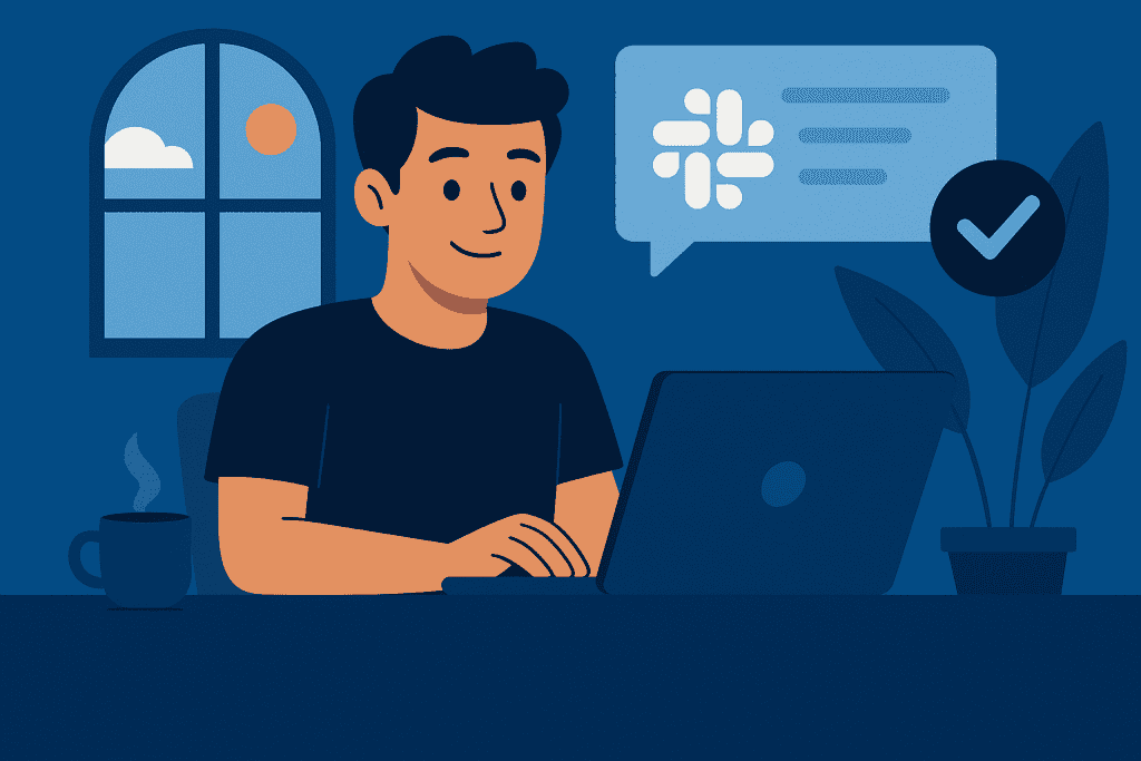 Remote worker using Slack AI at home.