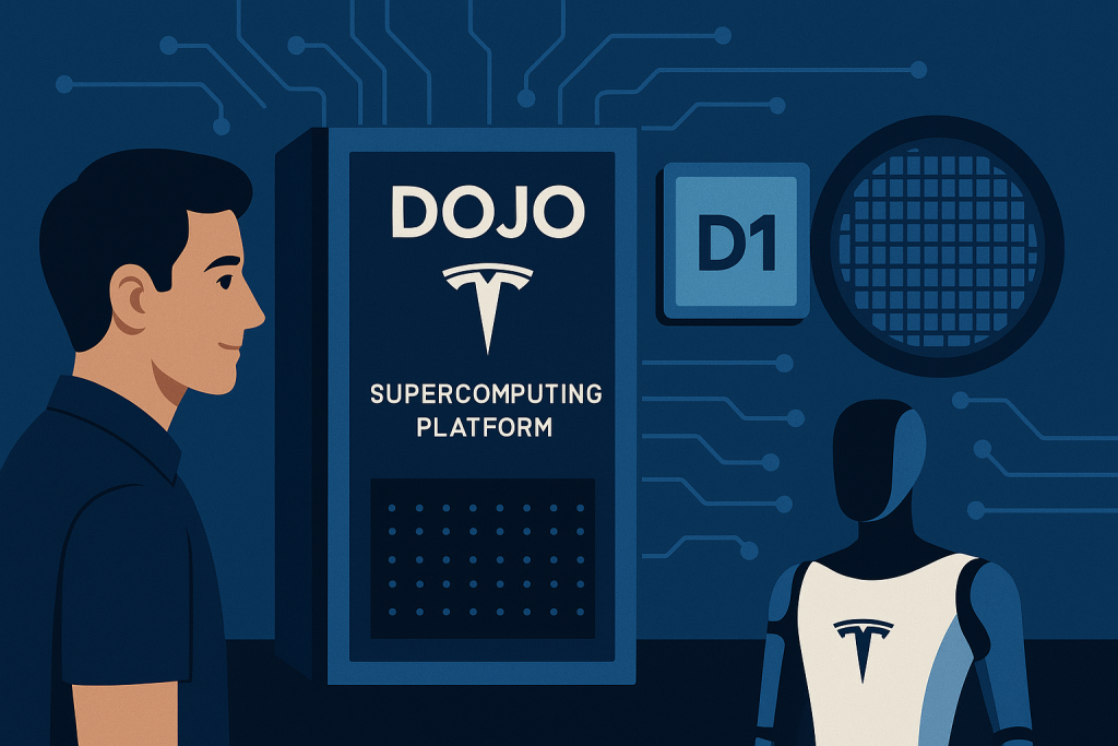 Dojo server with D1 chip and AI wafer