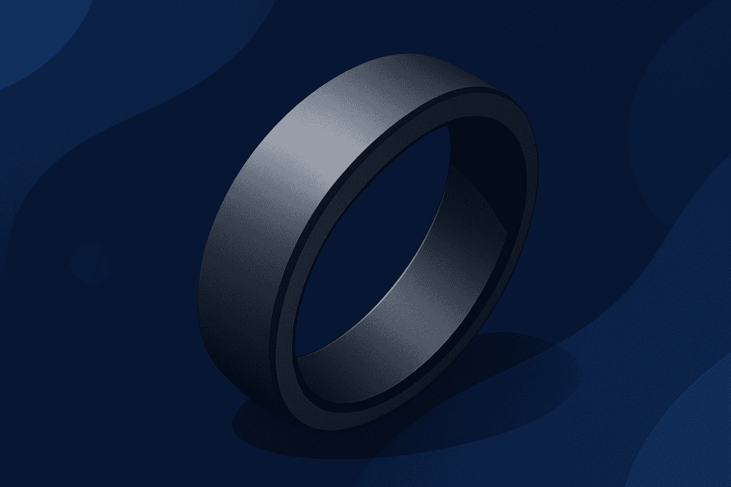 Close-up of sleek titanium vital health ring.