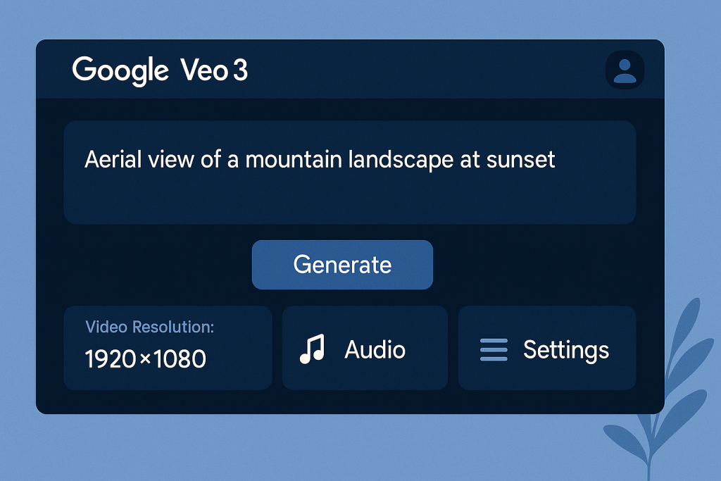 Google Veo 3 interface with prompt and settings.