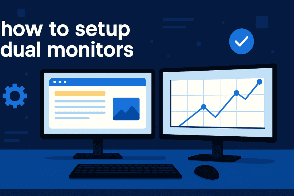 Animated dual setup workspace featuring dual screens and professional design.