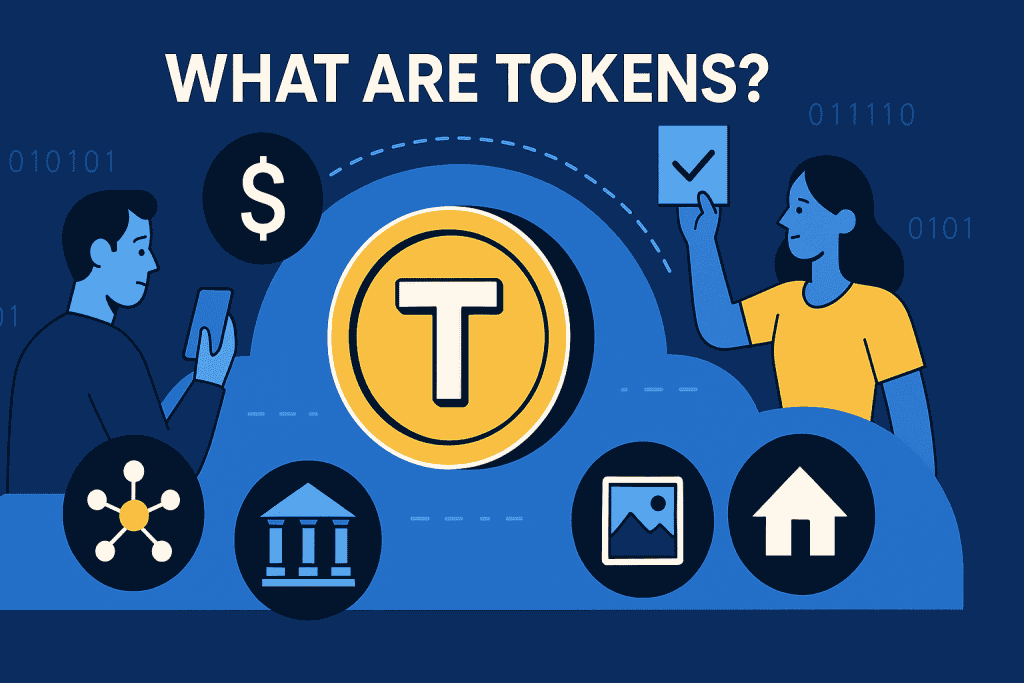 Illustration of blockchain tokens as digital finance tools