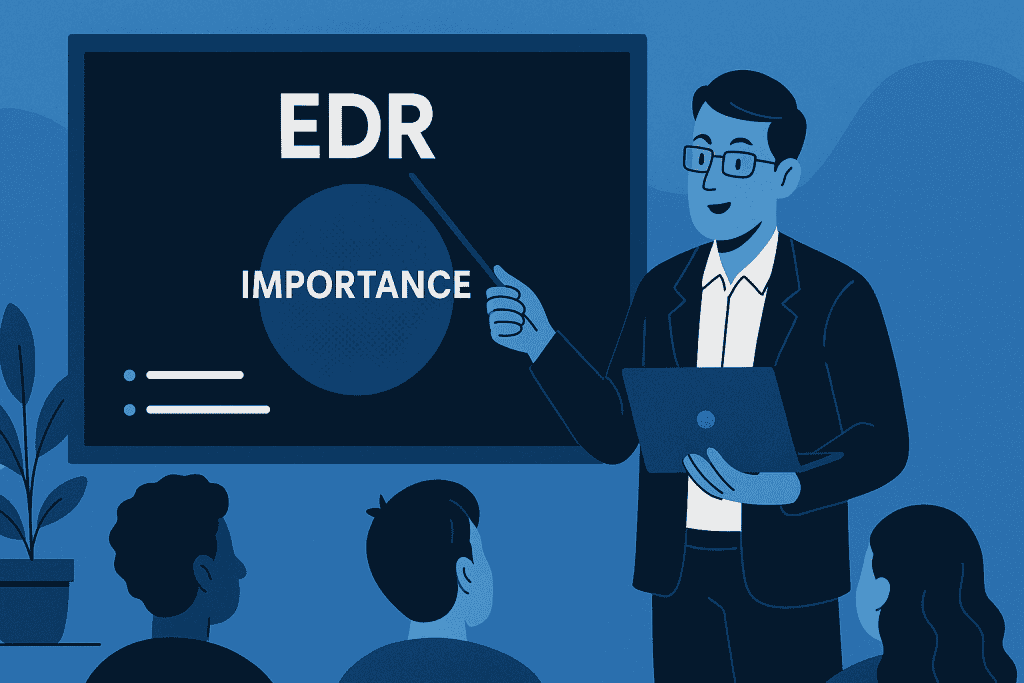 A professor teaches on the board how important EDR is