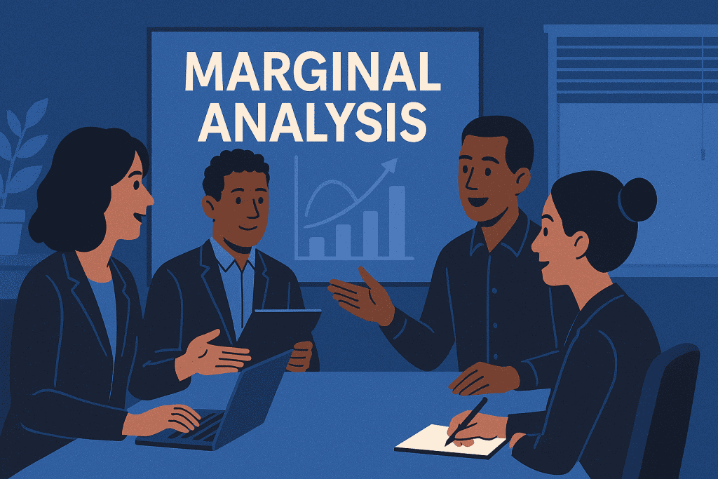People in meeting discussing marginal analysis