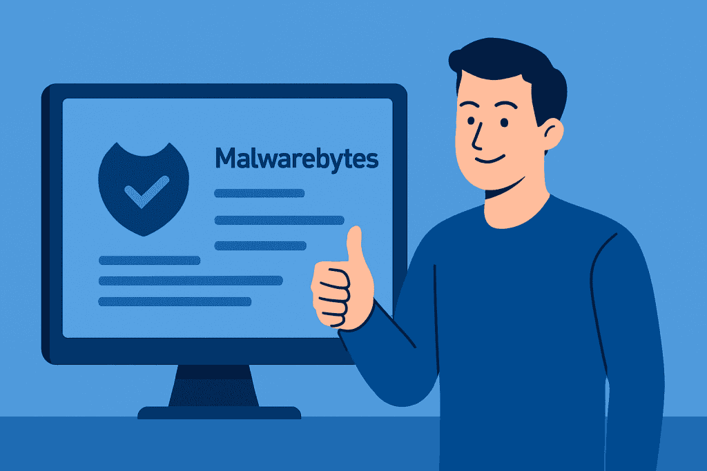 A person using Malwarebytes Security for Antivirus.